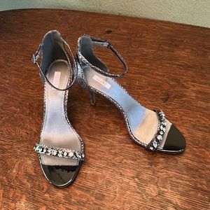 Glint Strappy Rhinestone and Metallic Snakeskin Heeled Sandal